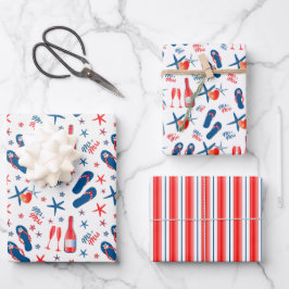 Mr & Mrs Red Blue Champagne Flip Flops Beach Geschenkpapier Set