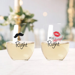 Mr & Mrs Right Mustache Red Lips Wedding Weinglas Ohne Stiel