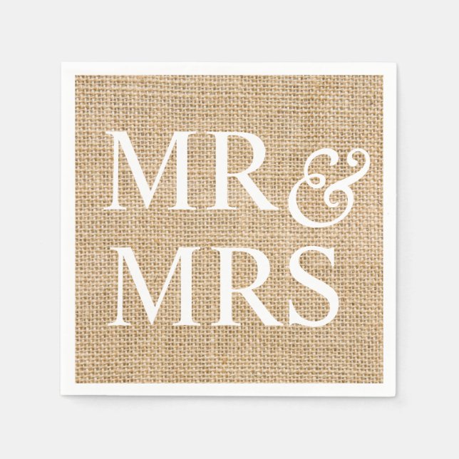 Mr & Mrs Rustic Wedding Burlap Trendy Country Serviette (Vorderseite)