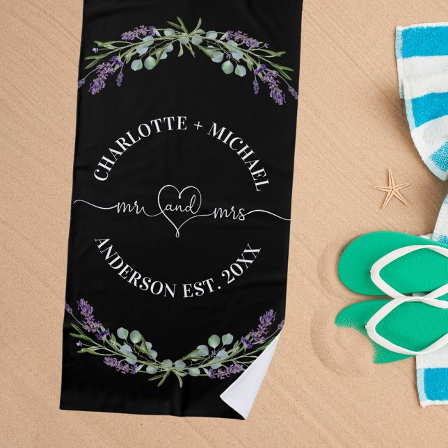 Mr mrs Schwarz-weiß Lavendel Strandtuch (Von Creator hochgeladen)