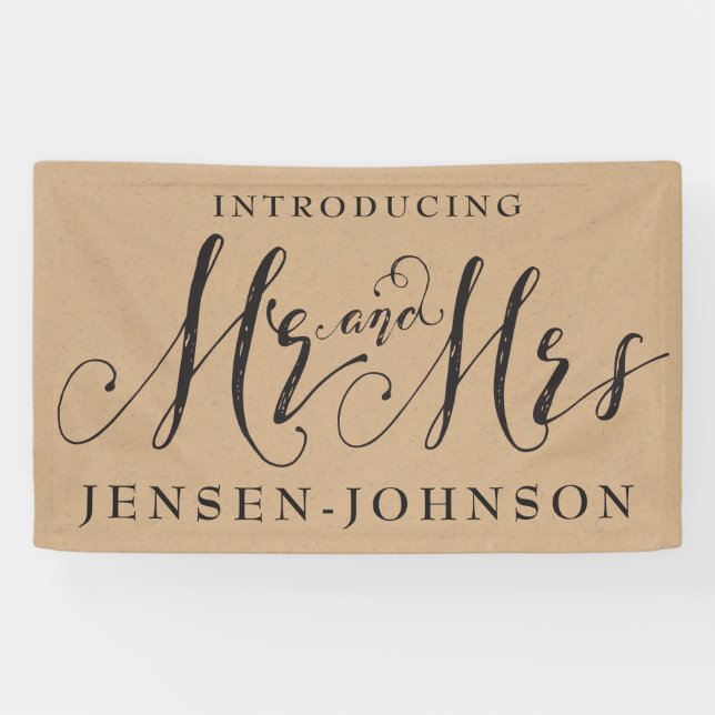 Mr & Mrs. Script Cursive Typografy Wedding Banner (Horizontal)