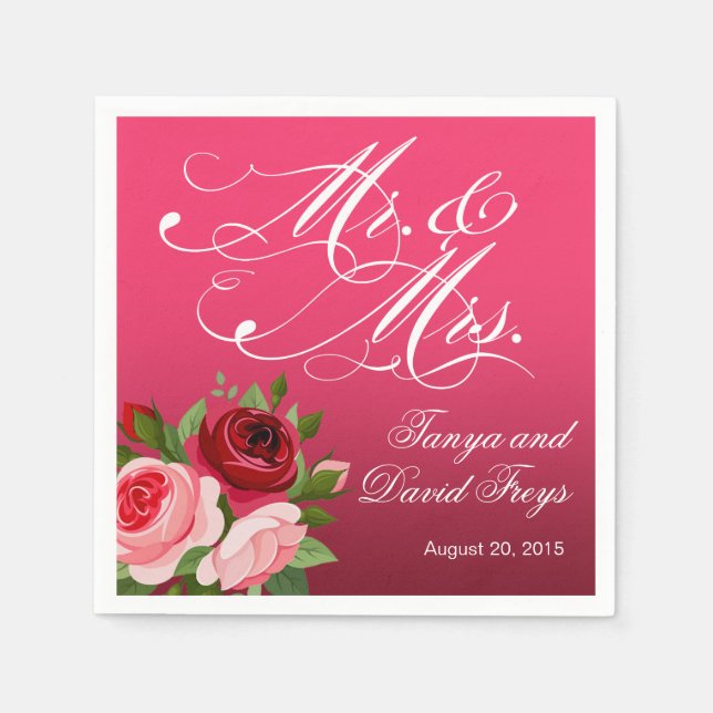 Mr & Mrs. Script Typografy Rose Floral fuchsia Serviette (Vorderseite)