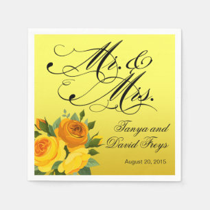 Mr & Mrs. Script Typografy Rose Floral gelb Serviette