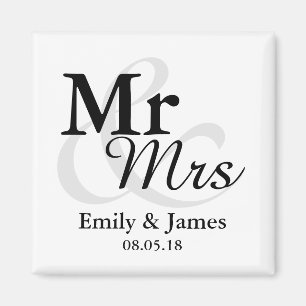 Mr&Mrs Simple Elegant Typografy Gastgeschenk Hochz Magnet