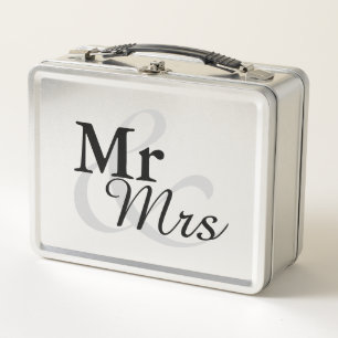 Mr&Mrs Simple Elegant Typografy Gastgeschenk Hochz Metall Lunch Box