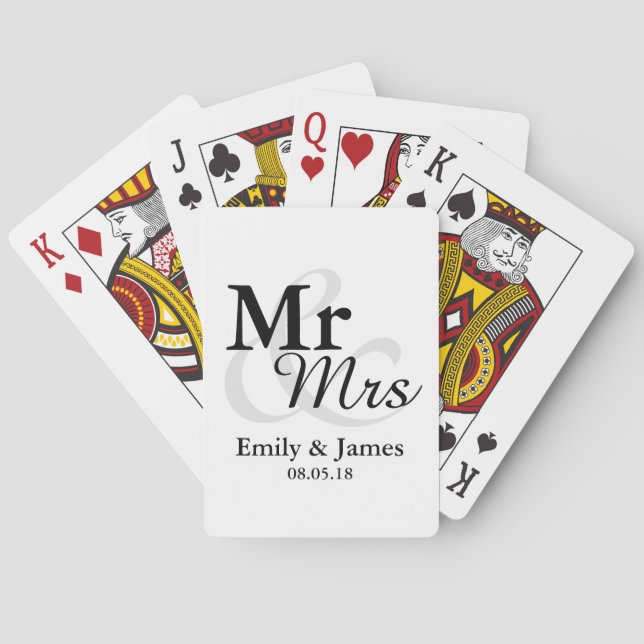 Mr&Mrs Simple Elegant Typografy Gastgeschenk Hochz Spielkarten (Rückseite)
