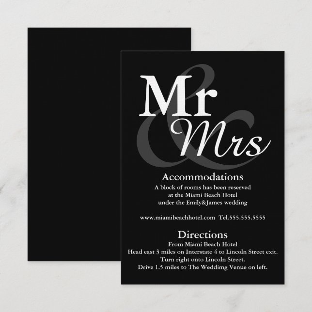 Mr&Mrs Simple Elegant Typografy Wedding Details Einladung (Vorne/Hinten)