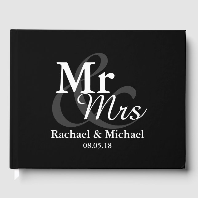 Mr&Mrs Simple Elegant Typografy Wedding Gästebuch (Vorderseite)