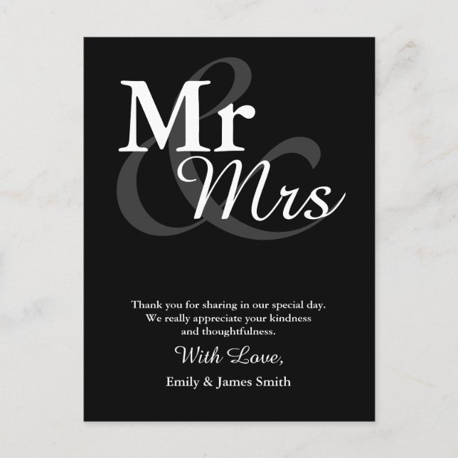 Mr&Mrs Simple Elegant Typografy Wedding Vielen Dan Postkarte (Vorderseite)