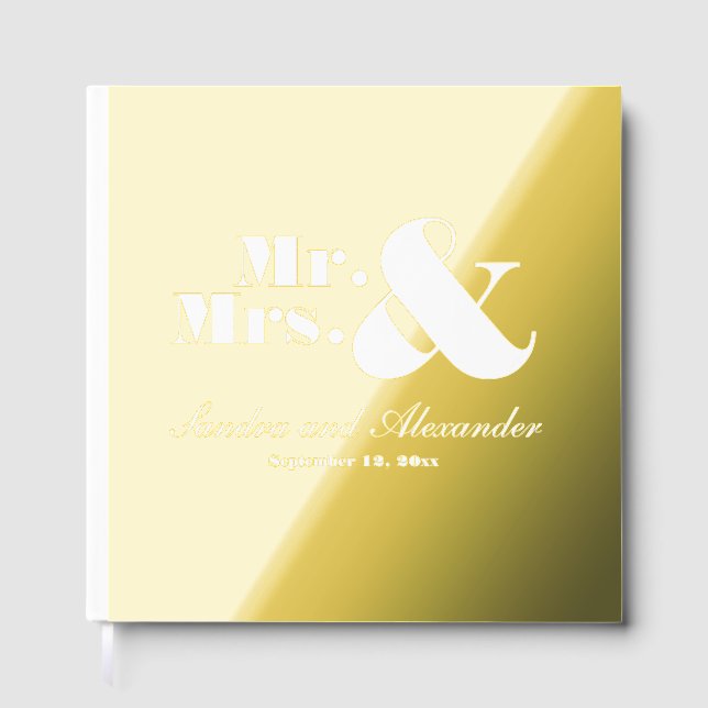 Mr Mrs Simple Gold Foil White Script Wedding Gästebuch (Vorderseite)