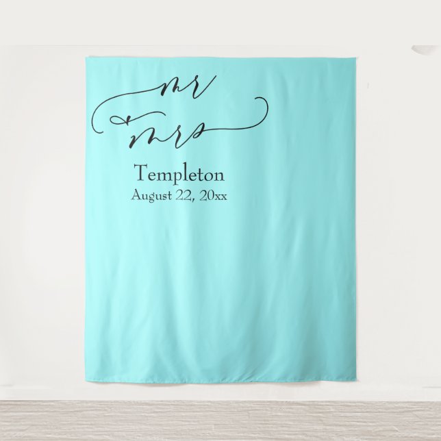 Mr & Mrs Simple Links Aligned Aqua Foto Hintergrun Wandteppich (Vorderseite)