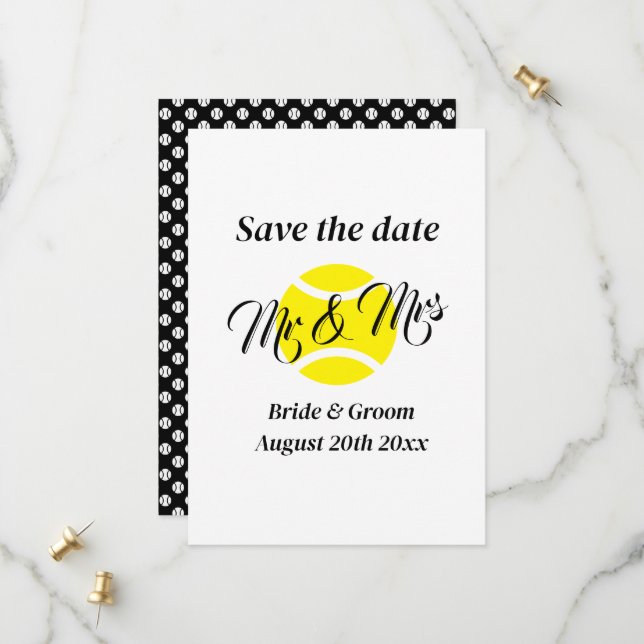 Mr. & Mrs. Tennis Ehepaar die Terminkarten sparen Save The Date (Vorderseite/Rückseite Beispiel)
