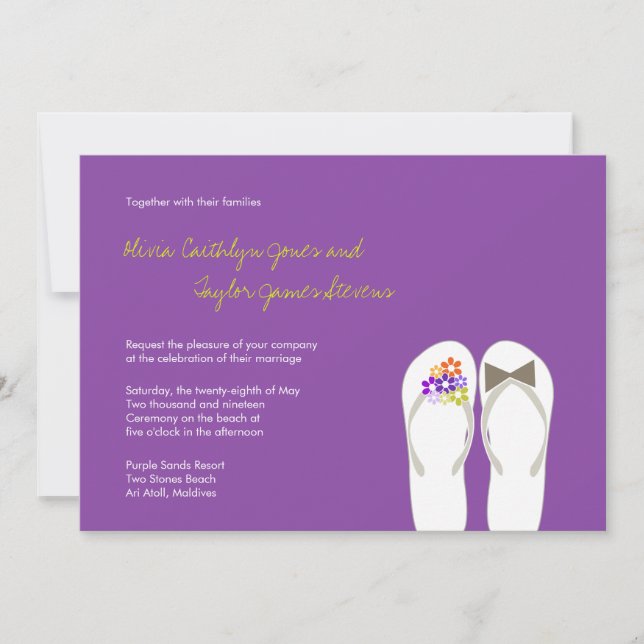 Mr & Mrs Tropical Flip Flops Beach Wedding Einladu Einladung (Vorderseite)