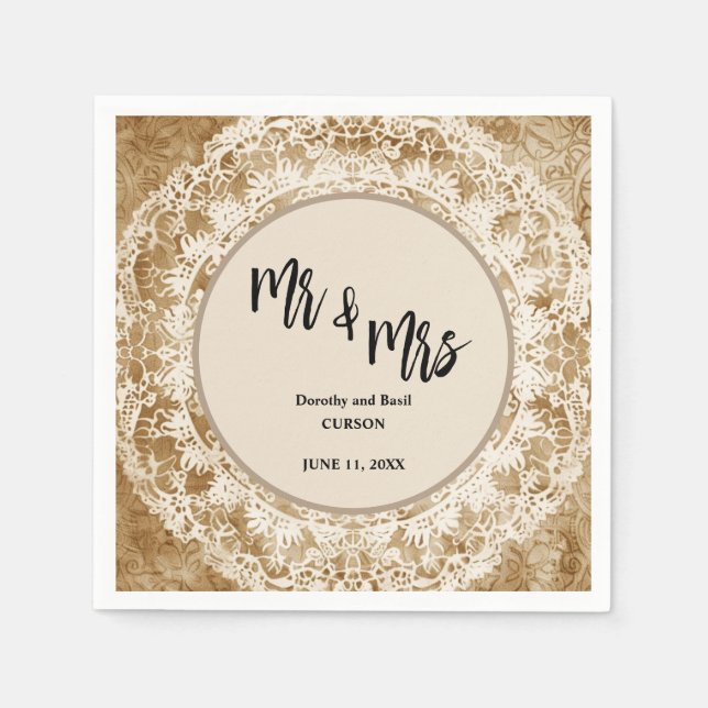 Mr & Mrs. Vintag Lace Doily Wedding Serviette (Vorderseite)