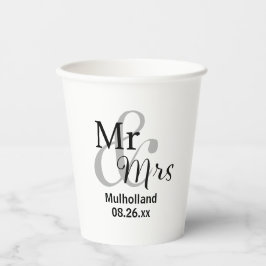 Mr. & Mrs. Wedding Date mit Bride & Groom Namen Pappbecher