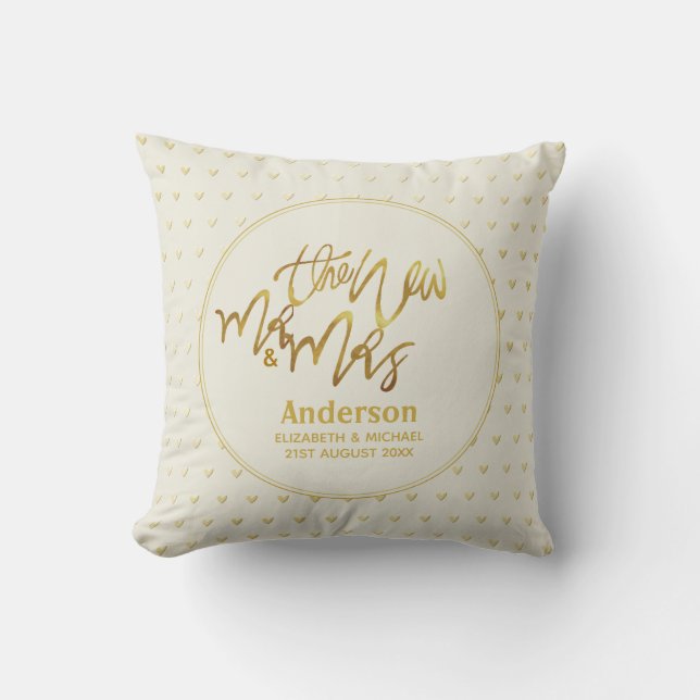 Mr & Mrs Wedding Decor Gift Gold Liebe Hearts Kissen (Vorderseite)