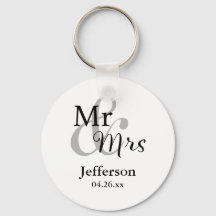 Mr & Mrs Wedding Favor Keyrings with Name & Date