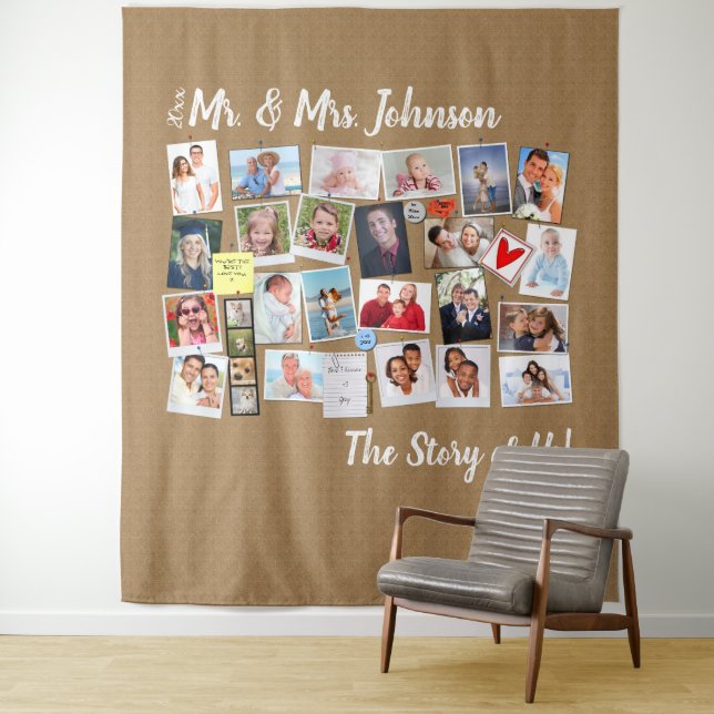 Mr. & Mrs. Wedding 🤵 Geschichte 👰 uns FotoCollag Wandteppich (Beispiel)