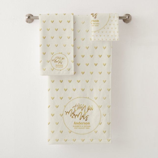 Mr & Mrs Wedding Handtücher Gold Liebe Herz Keepak (Insitu)
