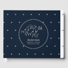 Mr & Mrs Wedding Navy Blue Silver Liebe Herts Gästebuch