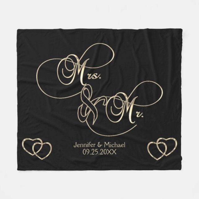 Mr. & Mrs. Wedding - Personalisiert Fleecedecke (Vorderseite (Horizontal))