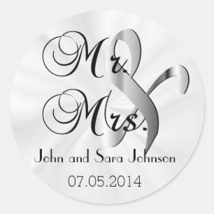Mr. & Mrs. White Wedding Personalisieren Runder Aufkleber