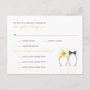 Mr & Mrs. Yellow Flip Flops Beach Wedding RSVP Car Karte