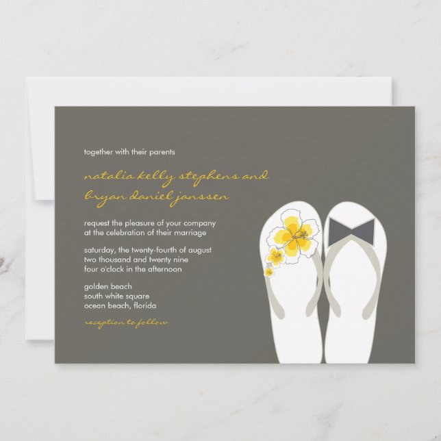 Mr & Mrs Yellow Flip Flops Invitation de mariage d (Devant)