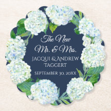Mr. n Mrs White Hydrangea Floral Navy Blue Wedding