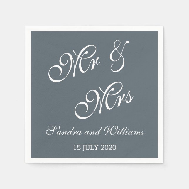 Mr. Napkins Wedding Date Bride Groom Gray Serviette (Vorderseite)