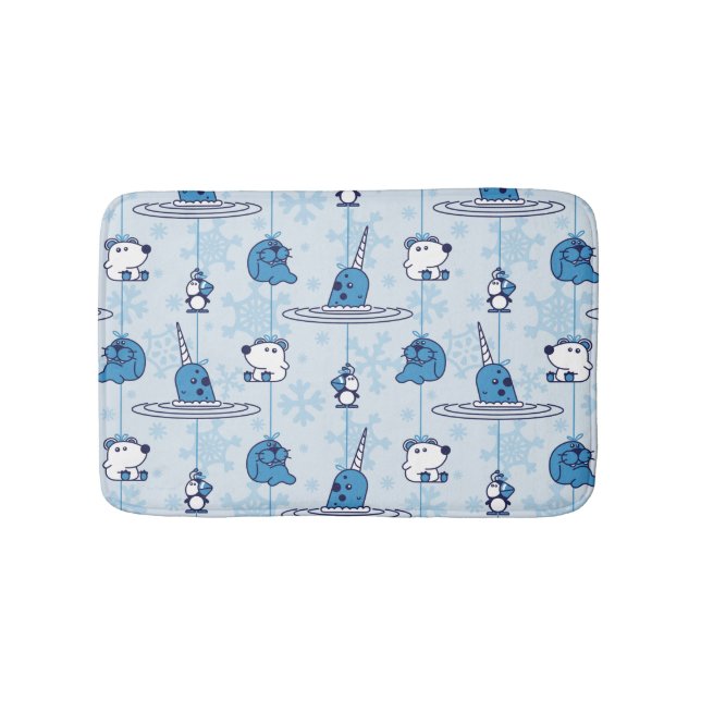 Mr. Narwhal Blue Snowflake Pattern Badematte (Vorderseite)