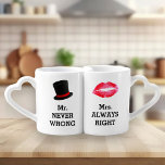 Mr. Niemals falsch, Mrs. Always right Funny Couple Liebestassen<br><div class="desc">Niemals falsch,  Mrs Immer Right Funny Couple Lovers Tasse Set</div>