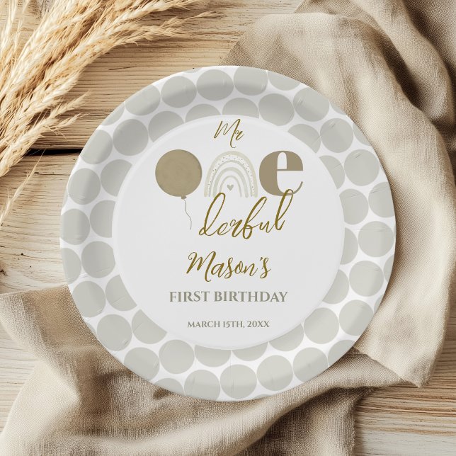 Mr One derful Neutral Rainbow First Birthday Pappteller (Von Creator hochgeladen)