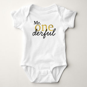 Mr Onederful Black and Imitats Gold Baby Shirt