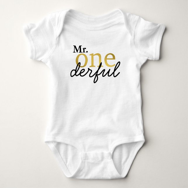 Mr Onederful Black and Imitats Gold Baby Shirt (Vorderseite)
