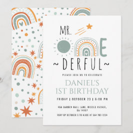 Mr Onederful Boho Rainbow First Birthday Boy Einladung