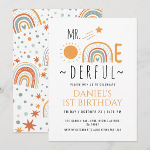 Mr Onederful Boho Rainbow First Birthday Boy Einladung