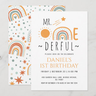 Mr Onederful Boho Rainbow First Birthday Boy Einladung