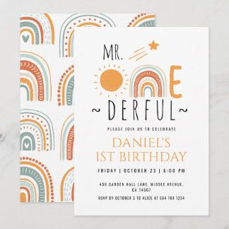 Mr Onederful Boho Rainbow First Birthday Boy Einladung