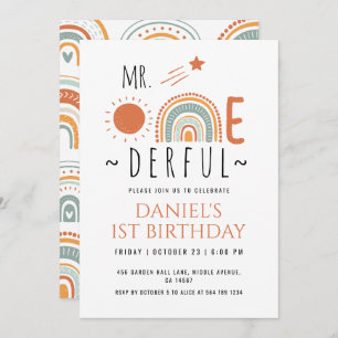 Mr Onederful Boho Rainbow First Birthday Boy Einladung
