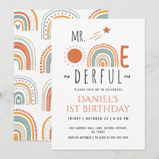 Mr Onederful Boho Rainbow First Birthday Boy Einladung