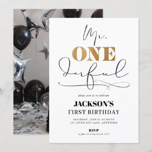 Mr. ONEderful First Birthday Photo Invitation