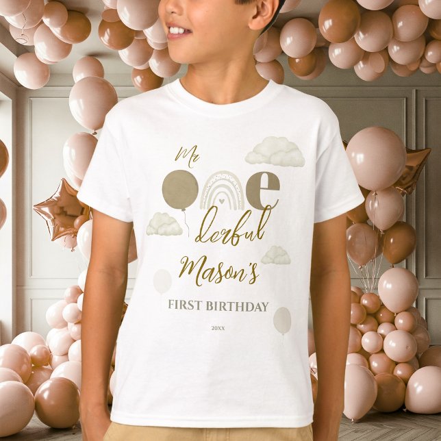 Mr Onederful Neutral Cloud Boho First Birthday T-Shirt (Von Creator hochgeladen)