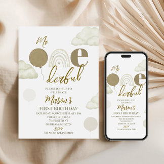Mr ONEderful Neutral First Birthday Invitation Einladung