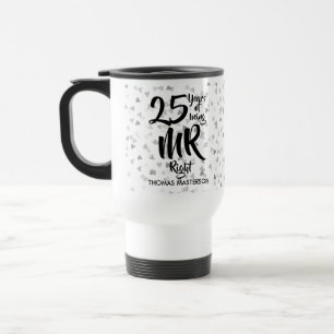 Mr Right 25th Anniversary Silberne Herzen Konfetti Reisebecher