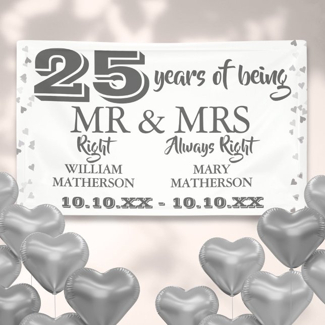 Mr. Right Fun 25-jähriges Bestehen Silver Hearts Banner (Mr Mrs Right Fun 25th Anniversary Silver Hearts Banner)