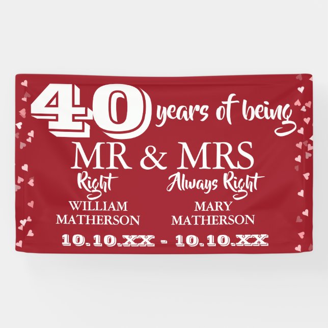 Mr Right Fun 40 Jahre Ruby Hearts Banner (Horizontal)