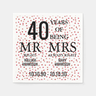 Mr Right Fun 40 Jahre Ruby Hearts Serviette