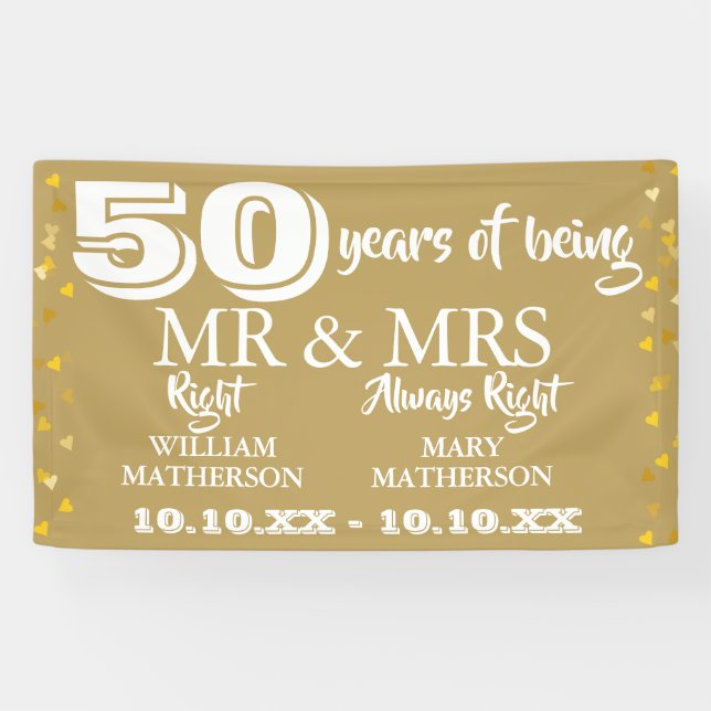 Mr. Right Fun 50 Jahre Jubiläum Gold Hearts Banner (Horizontal)