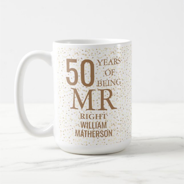Mr Right Fun 50 th Wedding Anniversary Gold Hearts Kaffeetasse (Links)